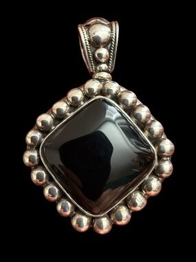 Suarti Bali BA 925 Sterling Silver Large Black Onyx Statement Pendant 52g